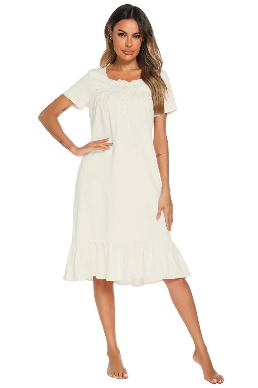 Chic lace-trimmed square neck dress - Love Salve